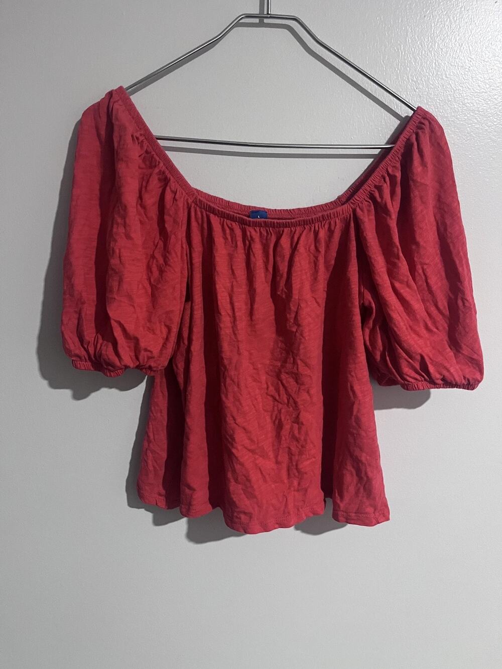 Old Navy Blouse Womens L Red Off The Shoulder Puff Sleeve Lightweight Casual